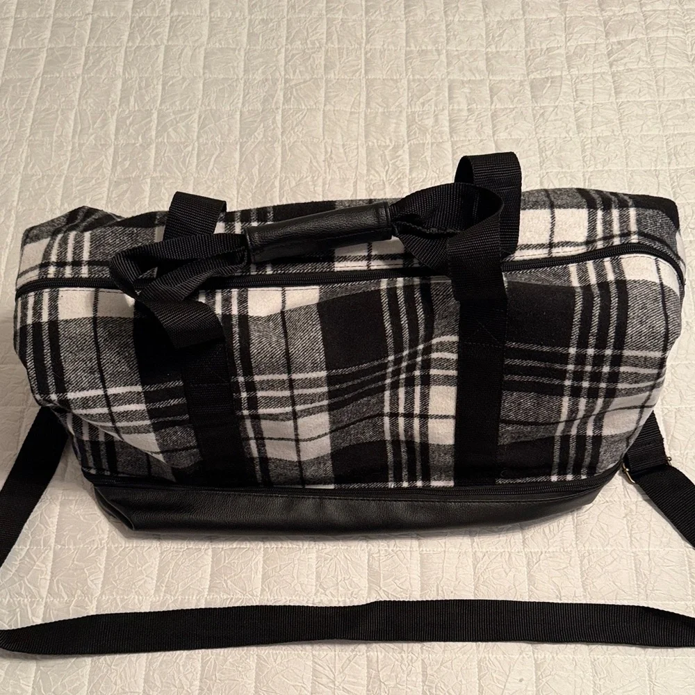 DSW Black and White Plaid Overnight Bag
